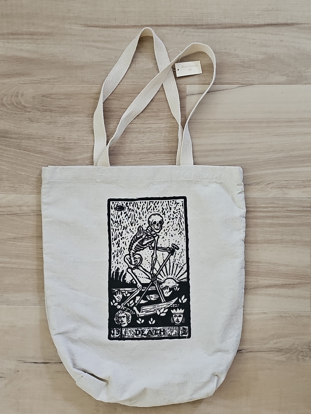 Cost Plus World Market Skeleton Death TAROT Card Cotton Tote Bag NWT